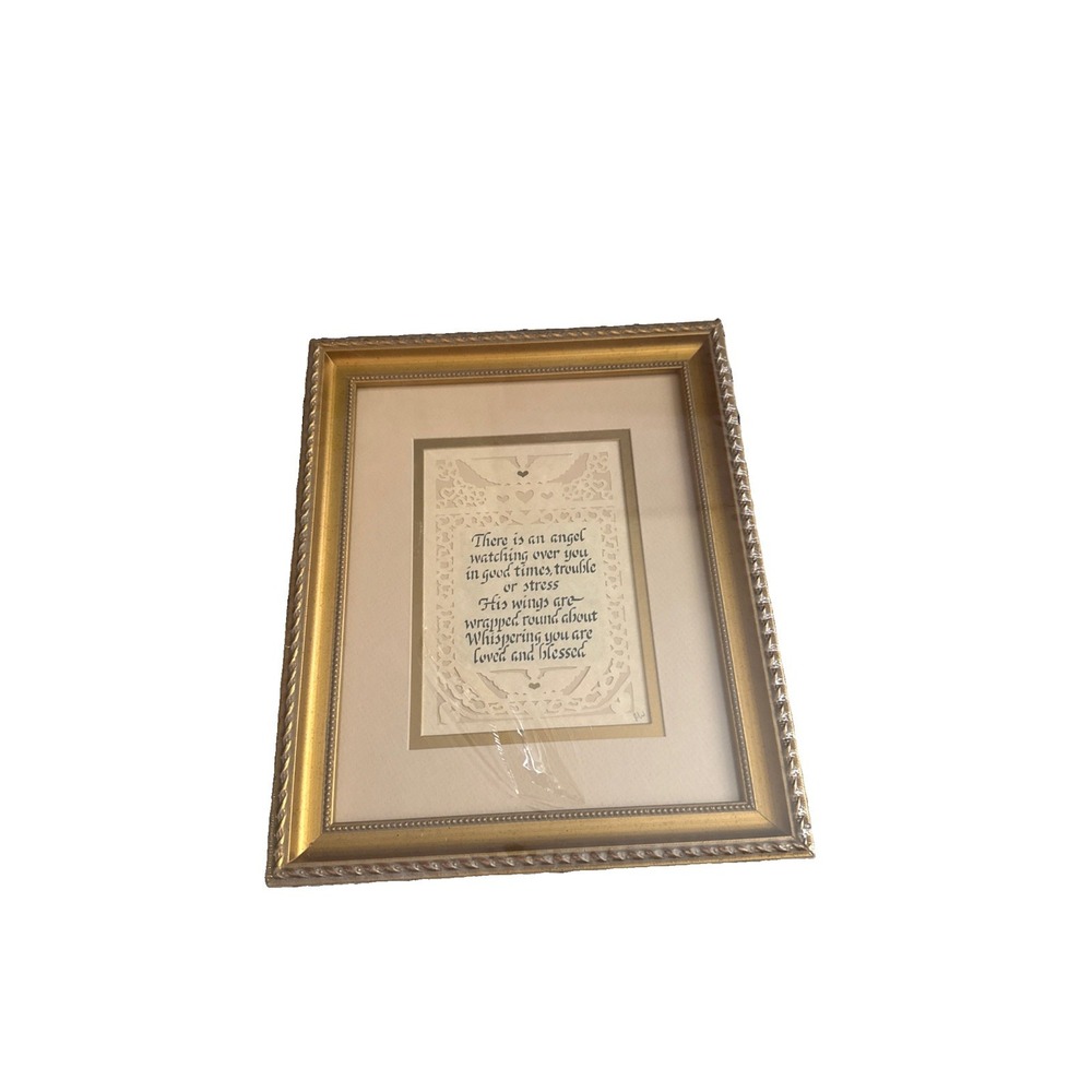 New Vintage Angel Scherenschnitte Scissor Cut Design Angels Watching Over Framed
